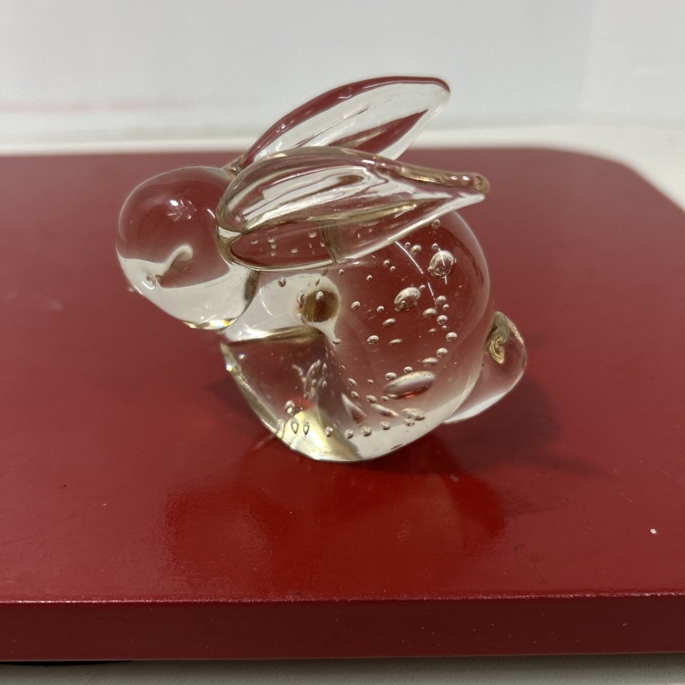 Vintage Hand Blown Glass Bunny Rabbit Paperweight Figurine Bubbles 2.5"